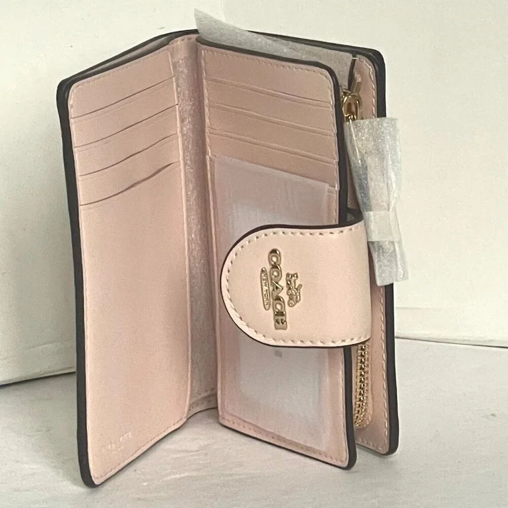 Coach Medium Corner Zip Wallet Rosette Floral Pink Canvas CZ343 Compact ORG PKG